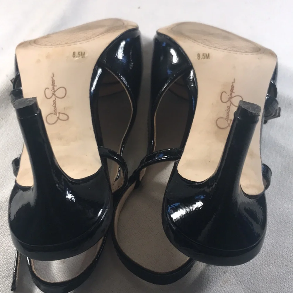 Jessica Simpson Fausey Black Pointy Toe Patent Leather Women's Slingback Heels